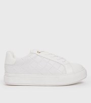 New Look White Leather-Look Woven Chunky Trainers